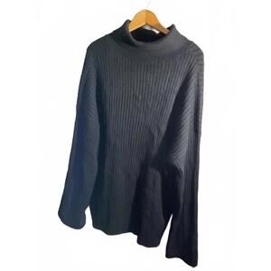 Lillusory Ribbed Black Women's Rolled neck Sweater Tunic with Belled Sleeves XL